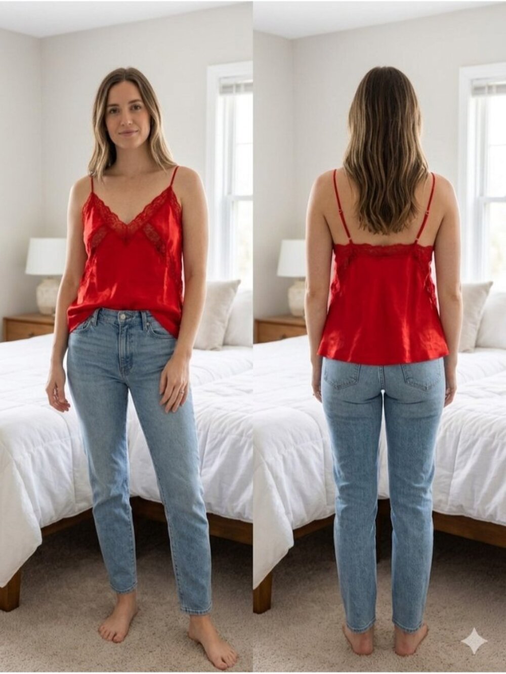 Victoria Secret Red Satin Lace Camisole XL V-Neck Adjustable Strap Cami Lingerie